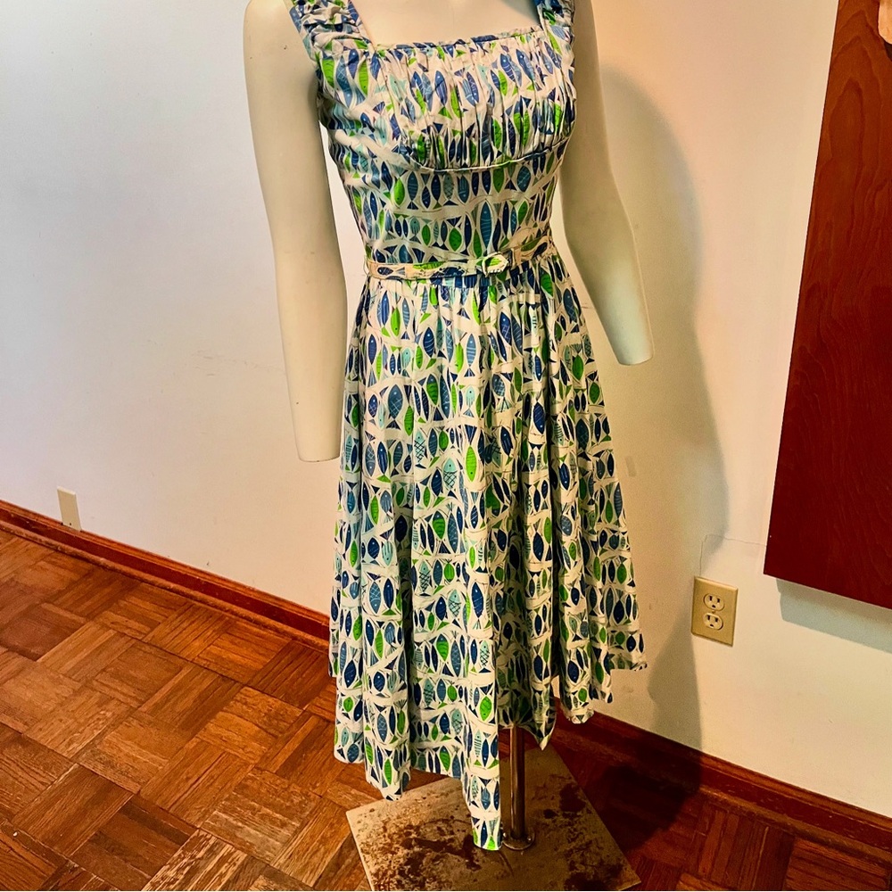 VINTAGE 50s GREAT NOVELTY PRINT DRESS -XS